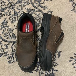 Brown leather slip-on steel-toe shoes